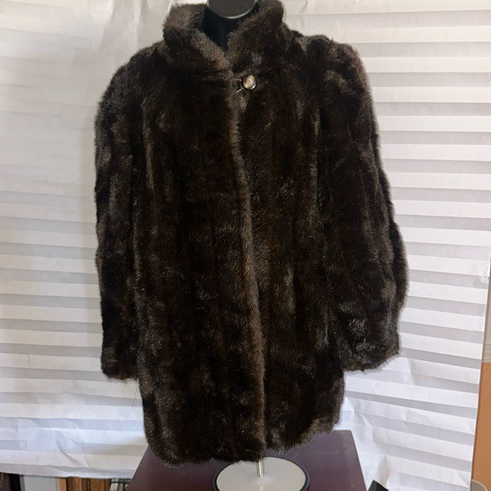 Mariel Vintage Black Brown Faux Fur Coat Women's Elegant Winter Jacket